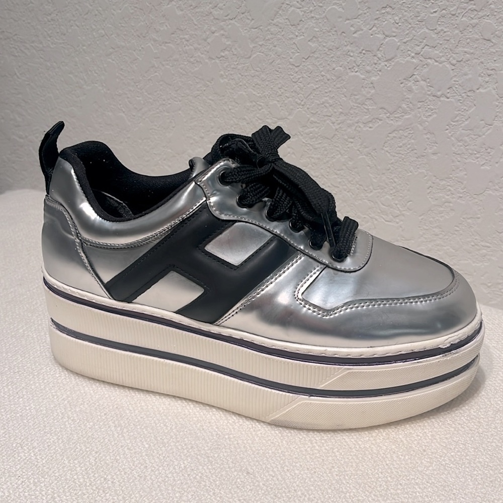 Coco Rossino Silver and Black Platform Sneakers - Picture 2 of 13